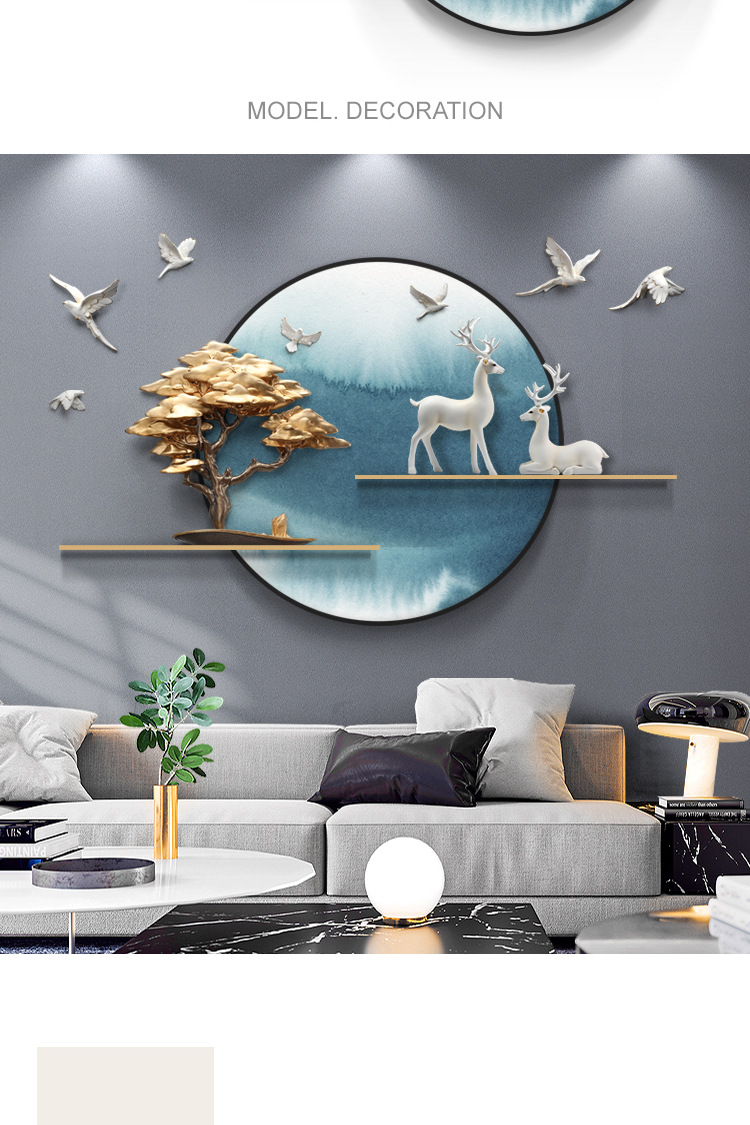 新中式客厅装饰画沙发背景墙挂件轻奢餐厅壁挂玄关过道立体壁饰鹿