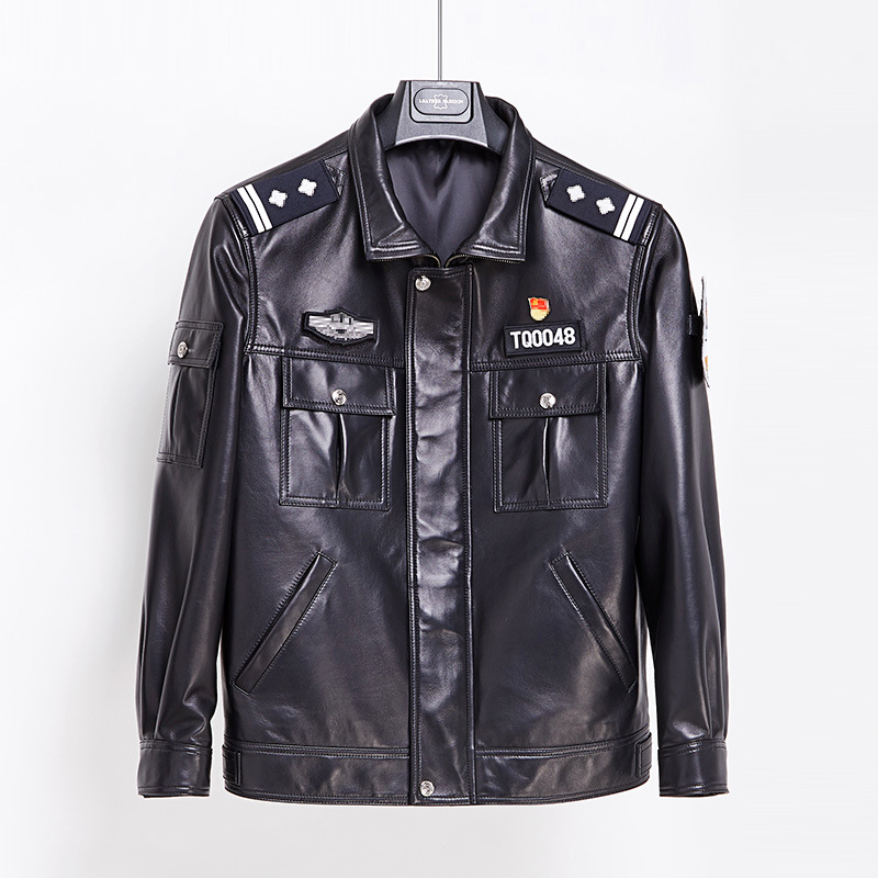 男装真皮皮衣皮夹克外套长袖指挥巡逻特勤物业安保保安制服工作服
