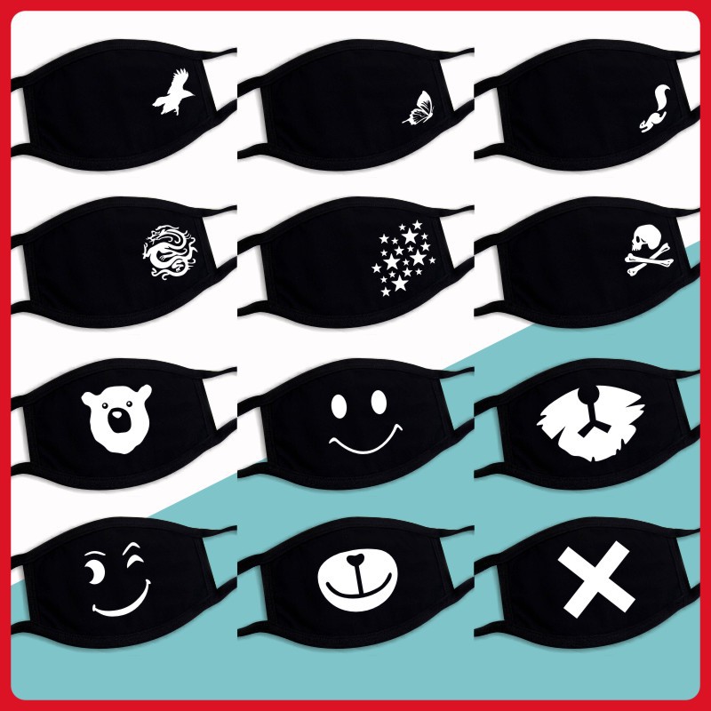 黑色口罩棉布定制表情印花卡通跨境男女个性冬季保暖防尘纯棉透气