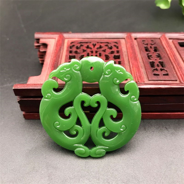 厂家直销仿新疆和田玉碧玉镂空复古双面象头如意仿古牌玉石批发