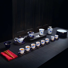 手绘茶具套装家用白瓷功夫茶杯泡茶壶盖碗茶盏办公室商务礼品整套