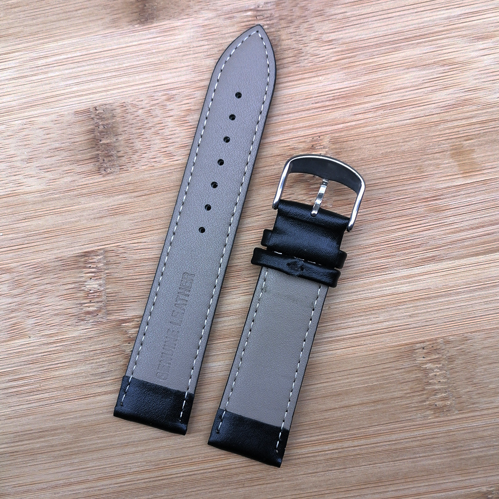 厂家批发针纹真皮手表带黑色头层牛皮表带16 18 20 22现货