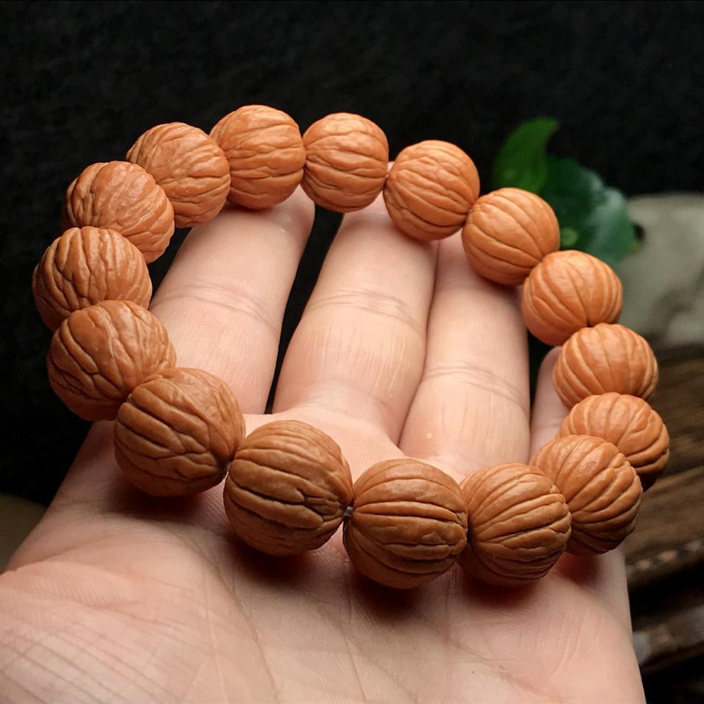 野生金丝猴头光珠文玩核桃佛珠手串手链男盘玩单圈拉丝小苹果15mm