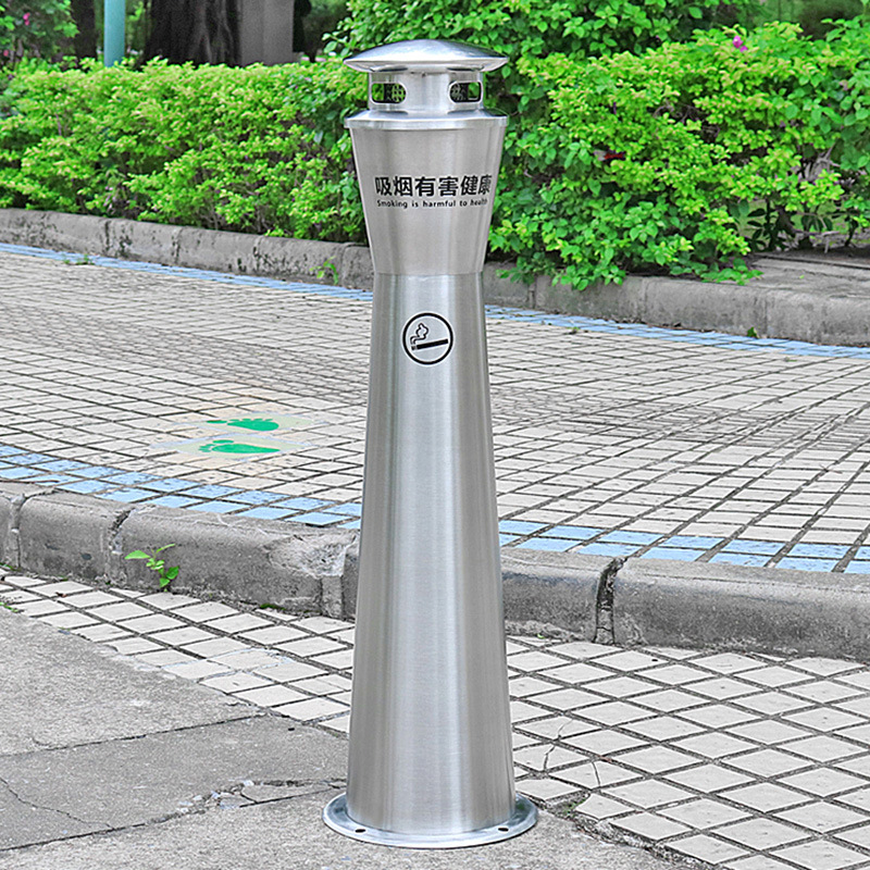 户外不锈钢烟灰柱立式烟蒂柱室外吸烟柱烟头收集器垃圾桶灭烟柱子