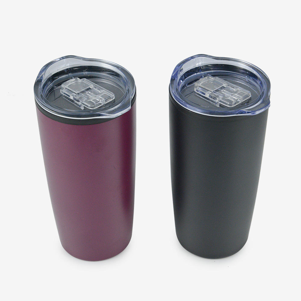 20oz不锈钢塑钢咖啡杯跨境贸易双层隔热带盖吸管内塑外钢礼品水杯