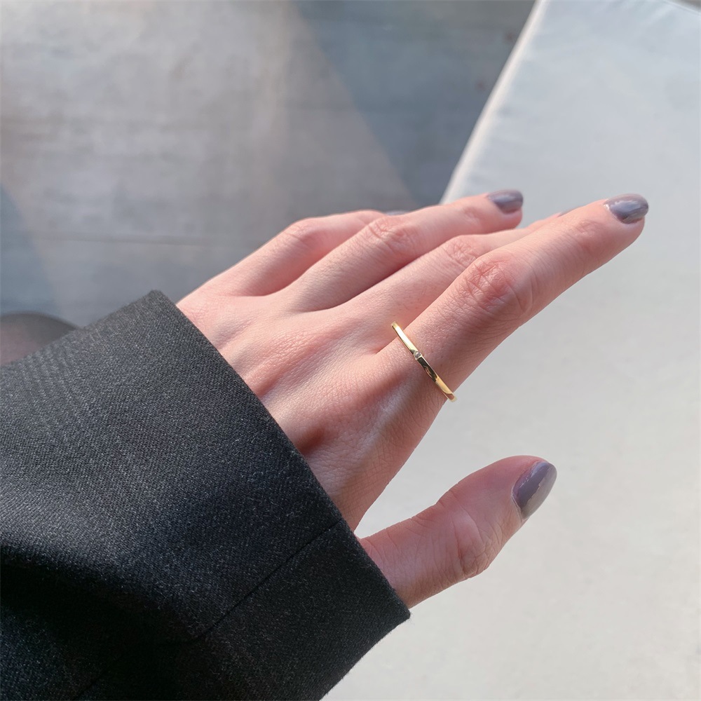 925纯银小方戒几何方形戒指ins简约素圈指环网红周家方戒时尚饰品