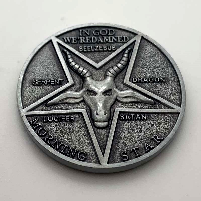 五角星恶魔之星羊锌合金镍银硬币 收藏币浮雕38mm信仰金币纪念币