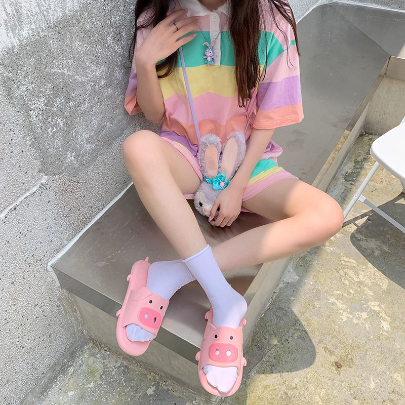 浴室ins可爱粉色小猪拖鞋居家少女夏室内外穿防滑橡胶洗澡凉拖鞋