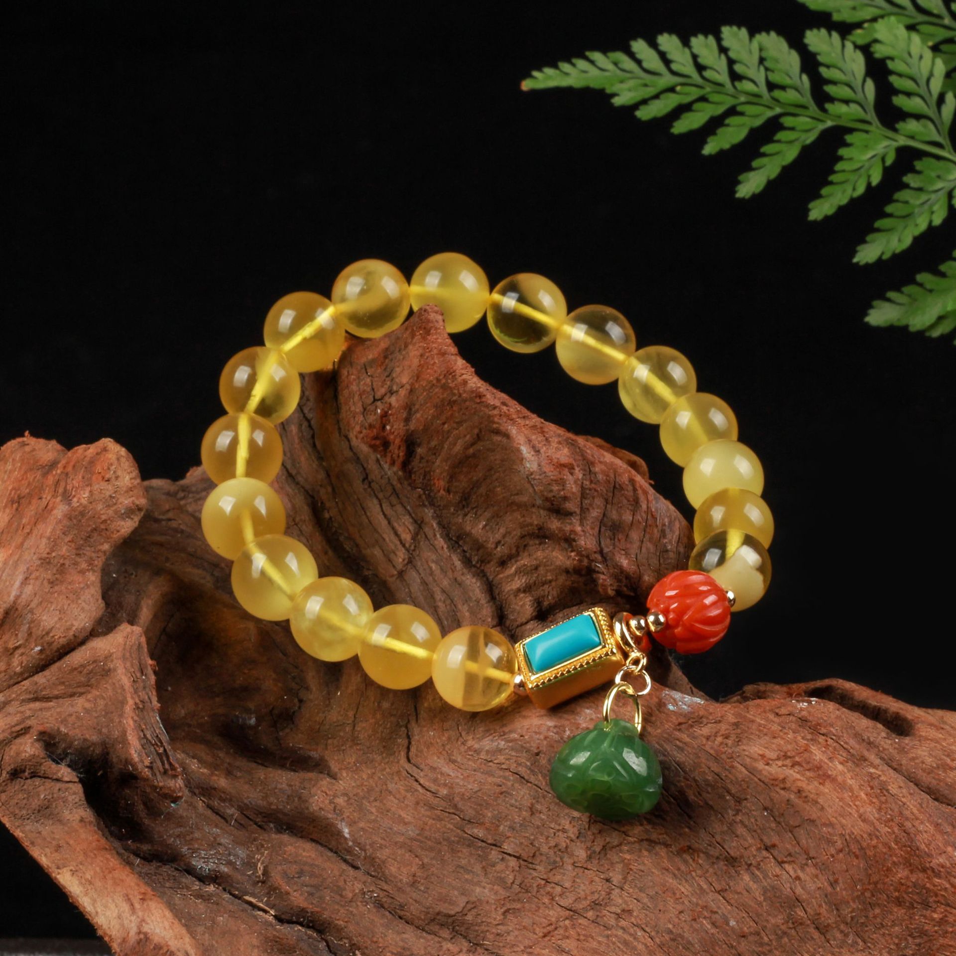 天然原矿鸡油黄蜜蜡手串原创diy和田玉如意锁琥珀金绞蜜蜡手链