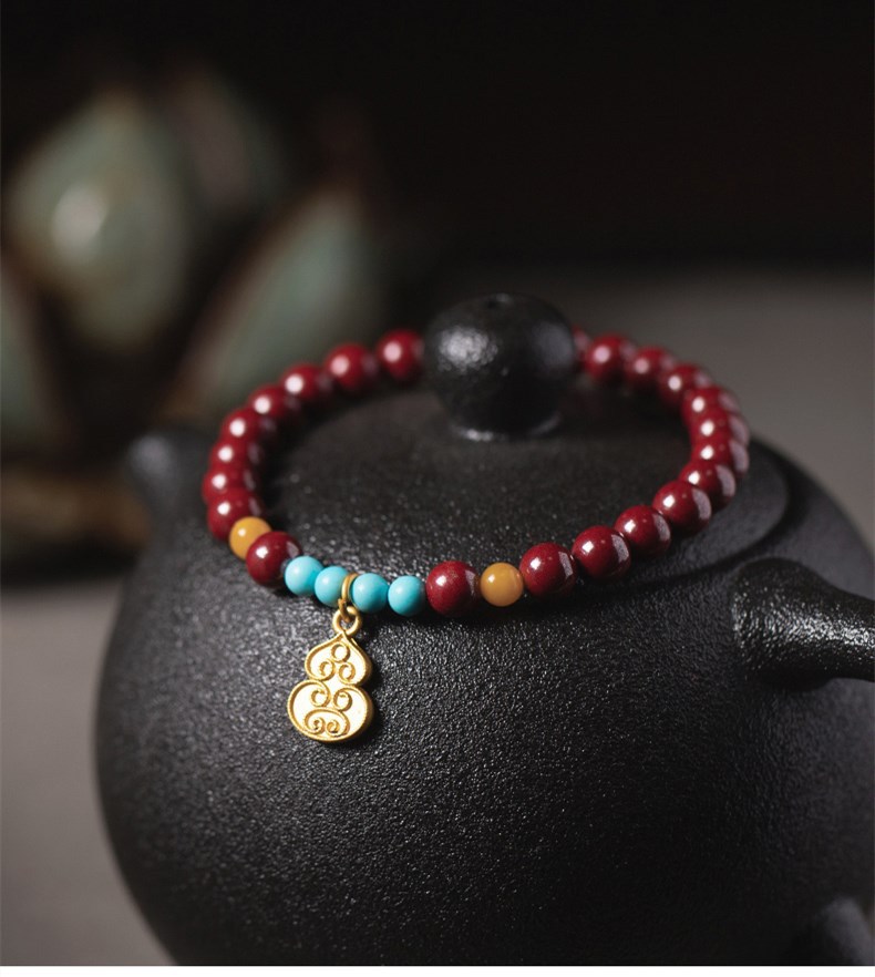 朱砂原石手串女福禄葫芦手链6mm原创diy紫金砂手链简约时尚百搭款