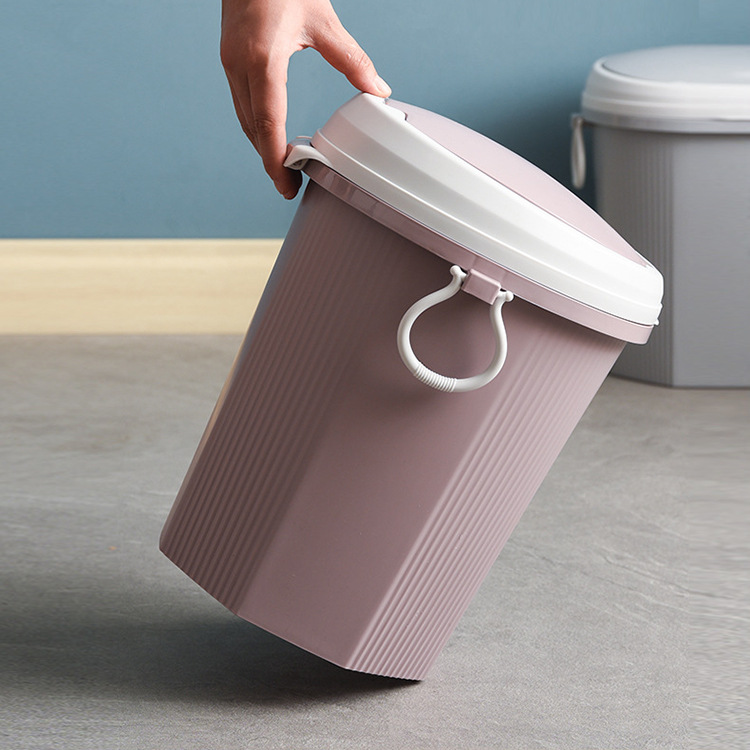 手按缓降垃圾收纳桶客厅卫生桶加厚弹盖纸篓八边形垃圾桶双耳提环
