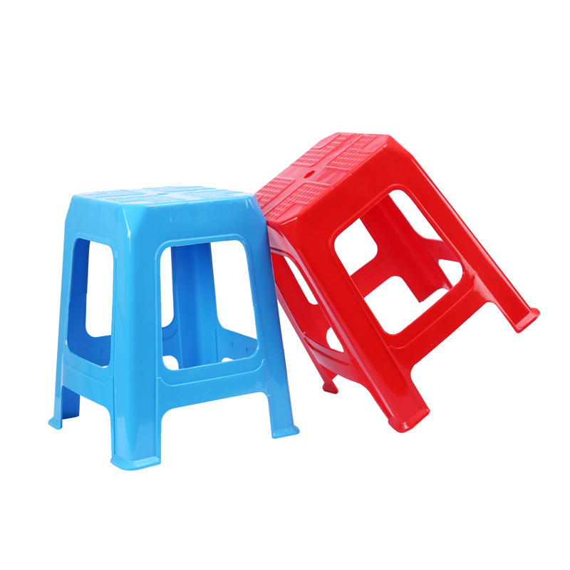 Plastic Stool Household High Stool Dining Stool Large Stall Chair Red and Blue Stool Wholesale Thickened Drop-Resistant Clinker Square Stool