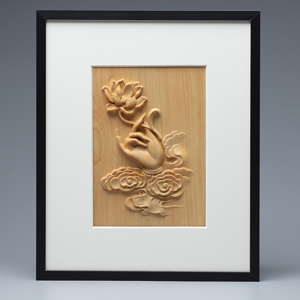 崖柏木雕佛手莲花雕刻画工艺品红木装饰画摆件送礼办公收藏品批发