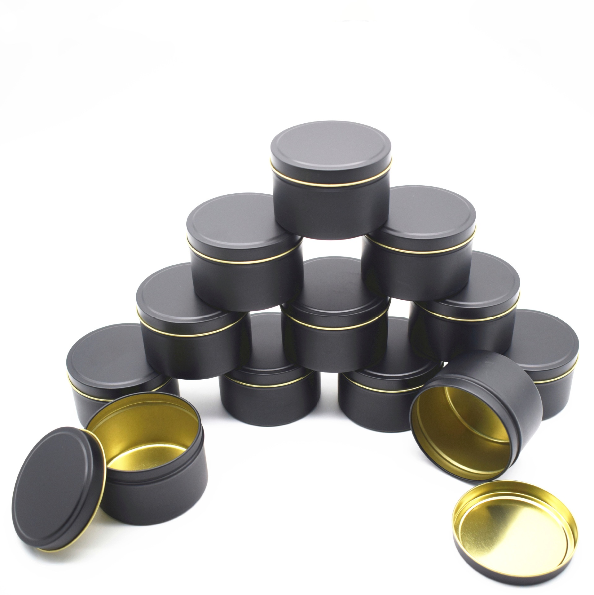 现货圆罐 8oz香氛铁罐 圆形香膏铁盒 密封糖果盒 黑色哑光圆铁罐