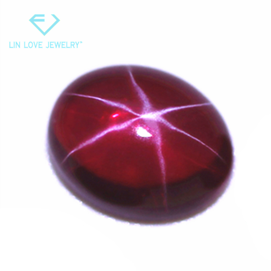 厂家直销 蛋形平底素面大红色星光石戒面裸石 六射星线星光红宝石
