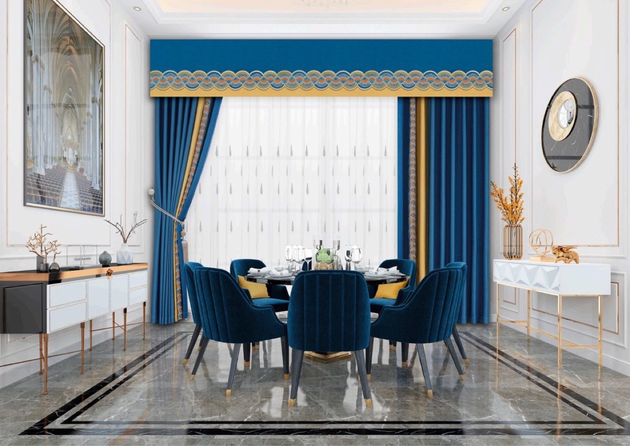 新款高精密真丝棉刺绣花边遮光窗帘 轻奢北欧美式现代  现货供应