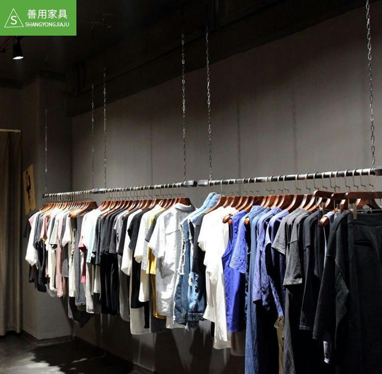 服装店展示架上墙顶吊架链条卖衣服的货架子绅缩吊顶悬挂式挂衣架