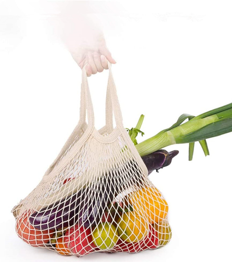 定制手提网袋超市购物袋 编织蔬菜水果网兜 多色单肩袋棉布网格袋