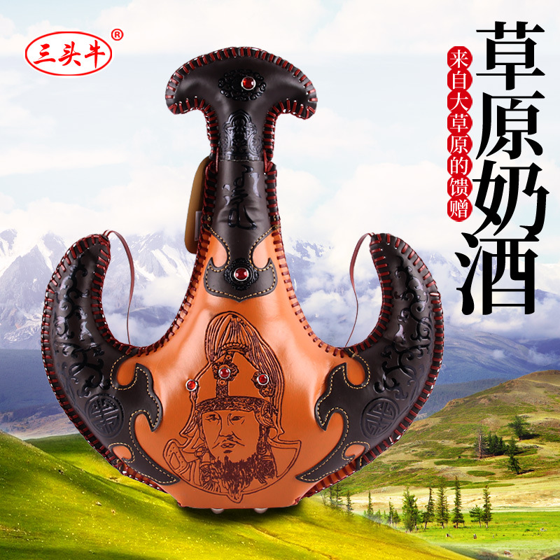 内蒙古特产成吉思汗奶酒 38度500ml蒙古皮壶马奶酒草原奶酒批发