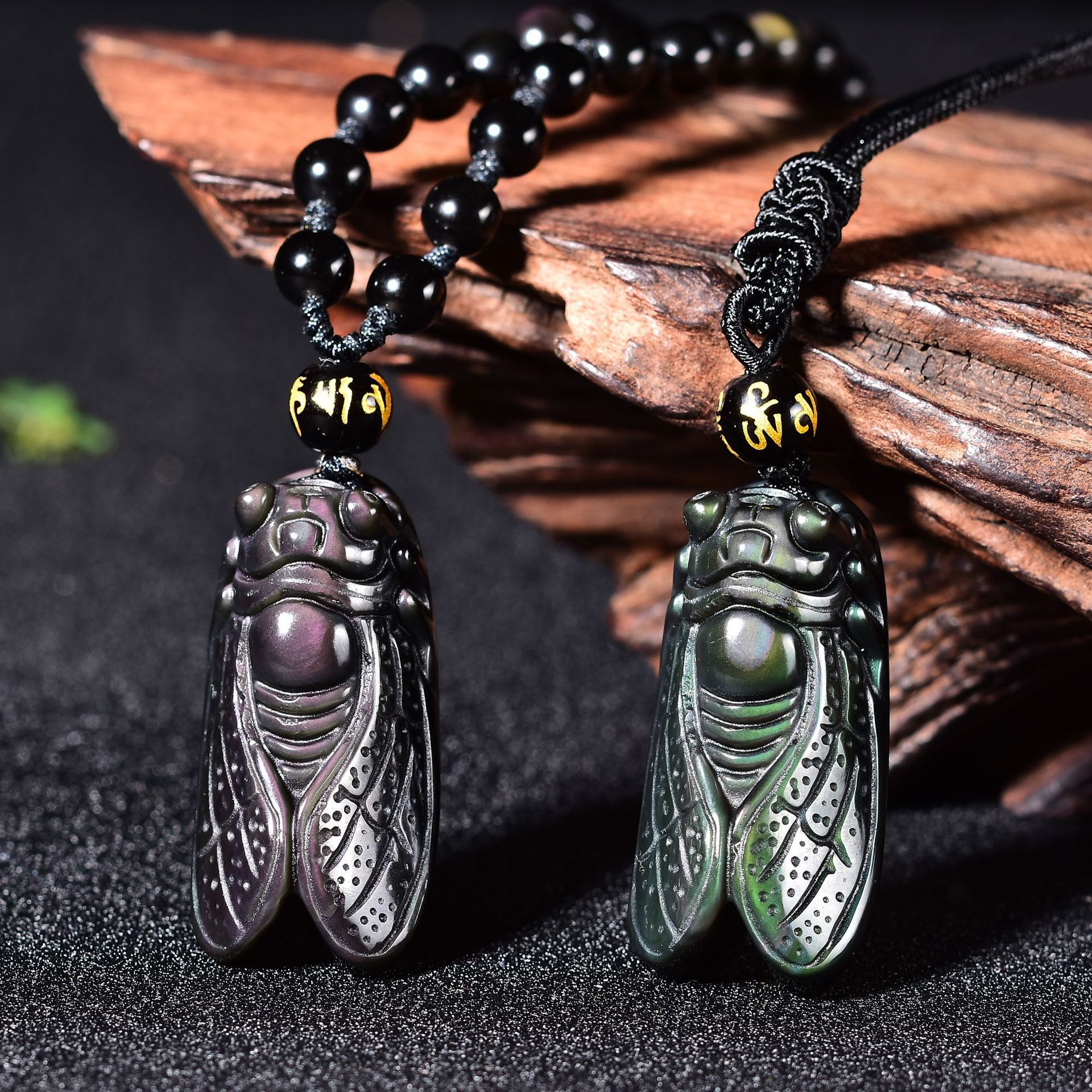 天然彩虹眼黑曜石一鸣惊人蝉吊坠男女旺学业项链学生知了玉坠项坠