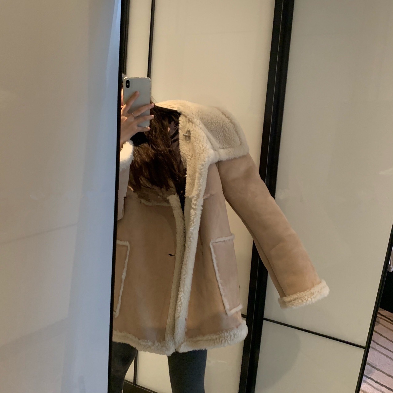 新品】we11done20秋冬后背logo羊羔毛环保皮毛一体外套