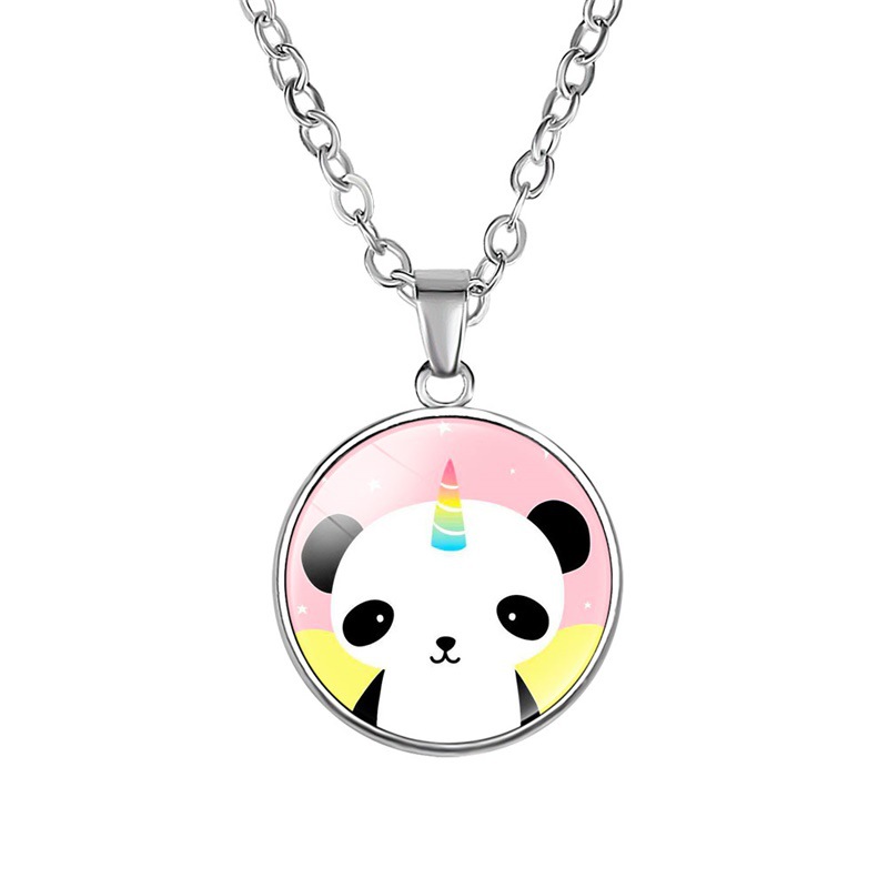 外贸新款创意独角兽熊猫简约吊坠项链时光宝石卡通合金儿童饰品