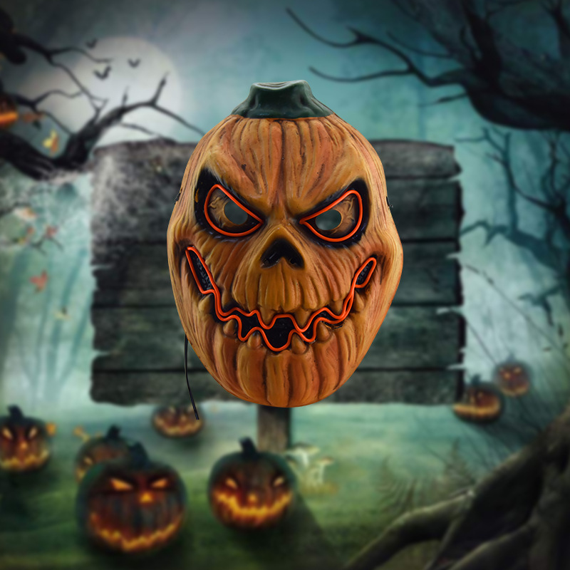 新款万圣节南瓜头发光面具 化妆舞会派对搞怪整蛊南瓜面具