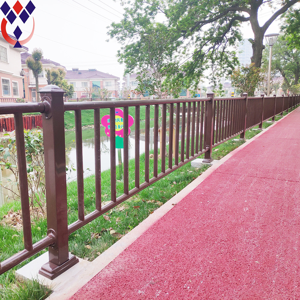 河道栏杆桥梁护栏景观隔离围栏市政道路锌钢防护栏咖啡色圆管栅栏