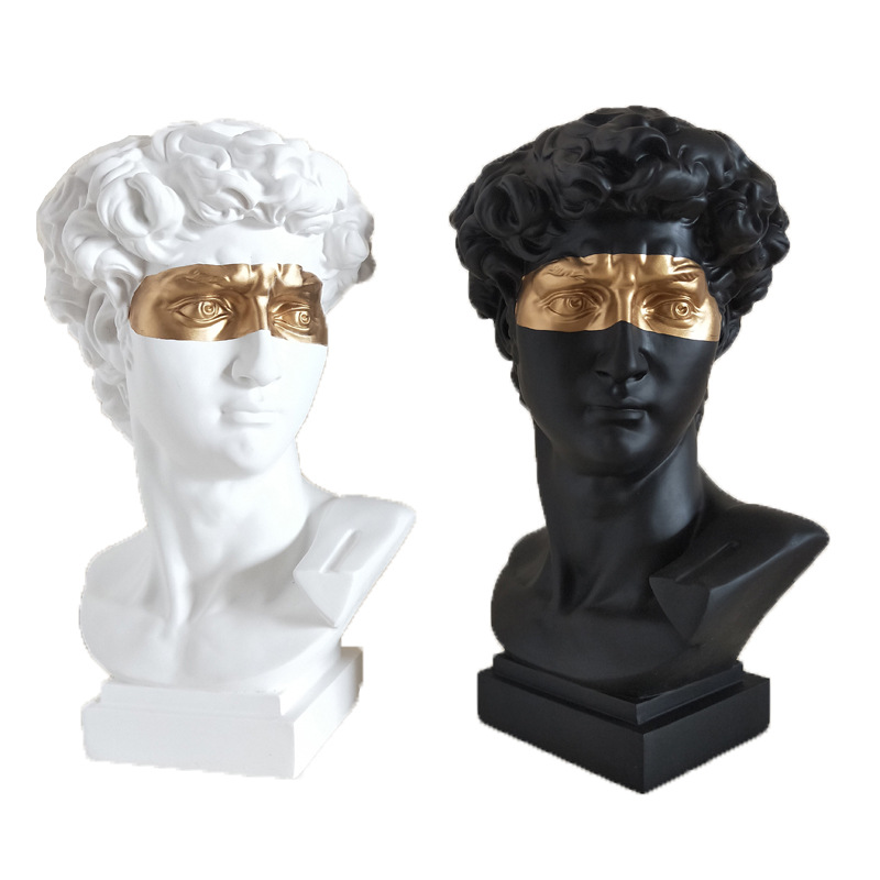 28cm小卫大卫蒙眼艺术头像树脂仿石膏雕像ins欧式风雕塑抽象摆件