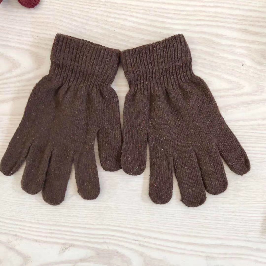 外贸整单手套冬季保暖手套男女五指毛线纯色分指针织手套多色搭配