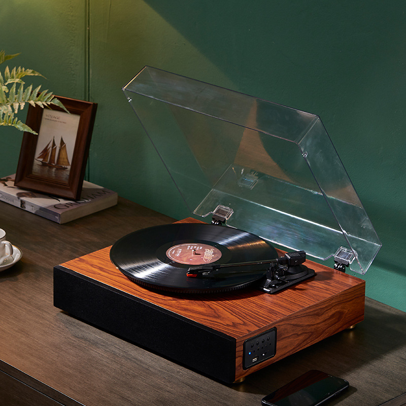 新款现代仿古留声机便携式黑胶唱片机多功能电唱机亚马逊爆款音响