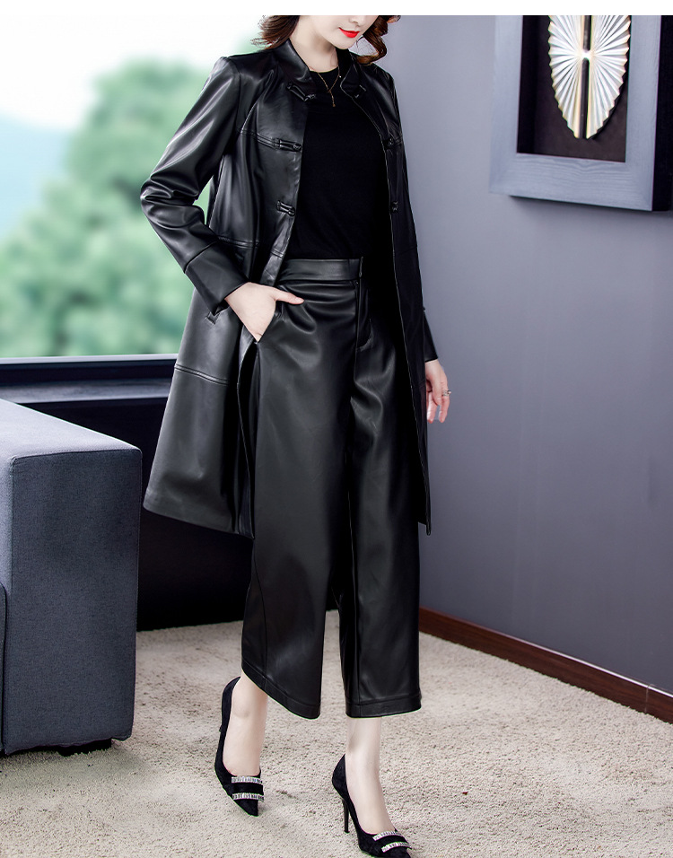 ahm- ymy7999 纯色皮衣皮裤套装两件套秋季2020新款百搭pu皮夹克女大