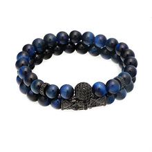 欧美热销微镶锆石双皇冠蝙蝠闪光玛瑙手链 8mm闪光玛瑙皇冠手串