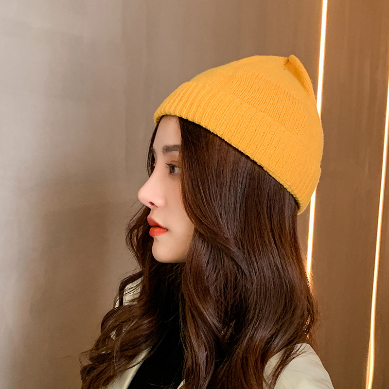 网红同款冰淇淋针织瓜皮帽子女秋冬韩版百搭地主帽休闲针织帽代发