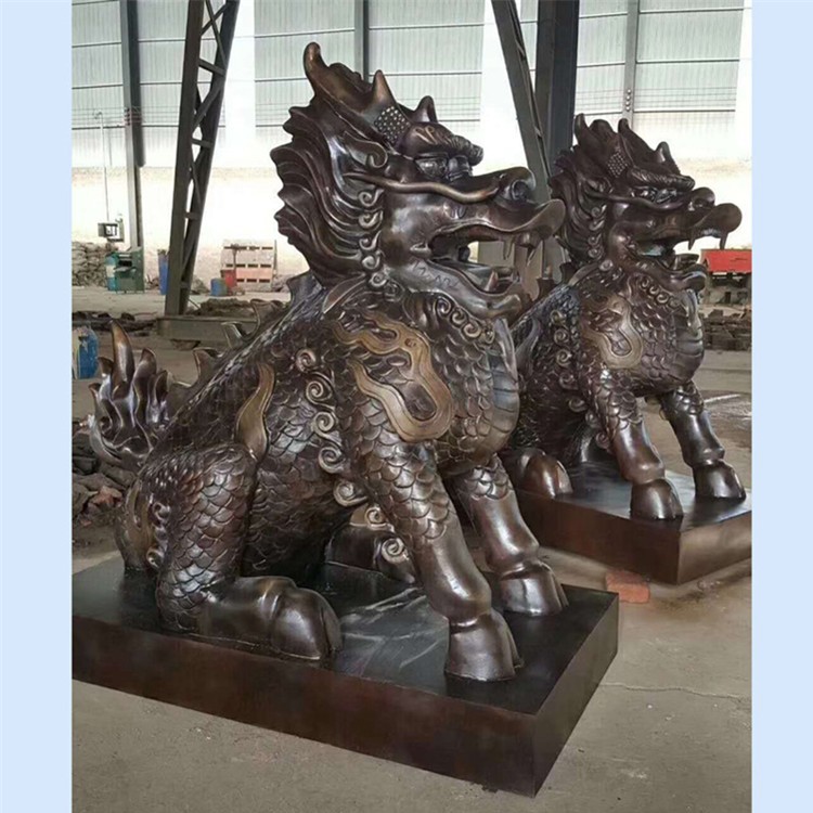 批发大小型纯铜火麒麟 青铜四大神兽价格 2米现货风水铜麒麟摆件