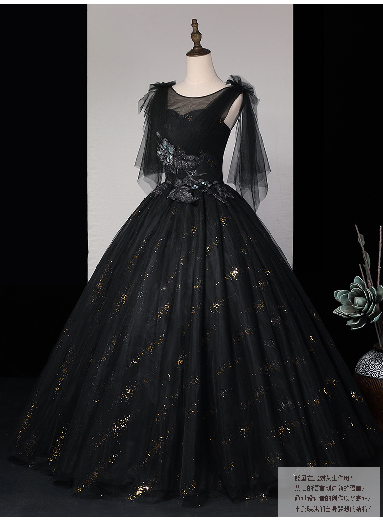 外贸黑色新娘婚纱礼服 欧美ebay晚宴舞会演出蓬蓬裙 影楼主题彩纱