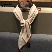 Rjcc绒捷羊绒针织三角巾保暖舒适秋冬款围巾彩边纯色休闲披肩