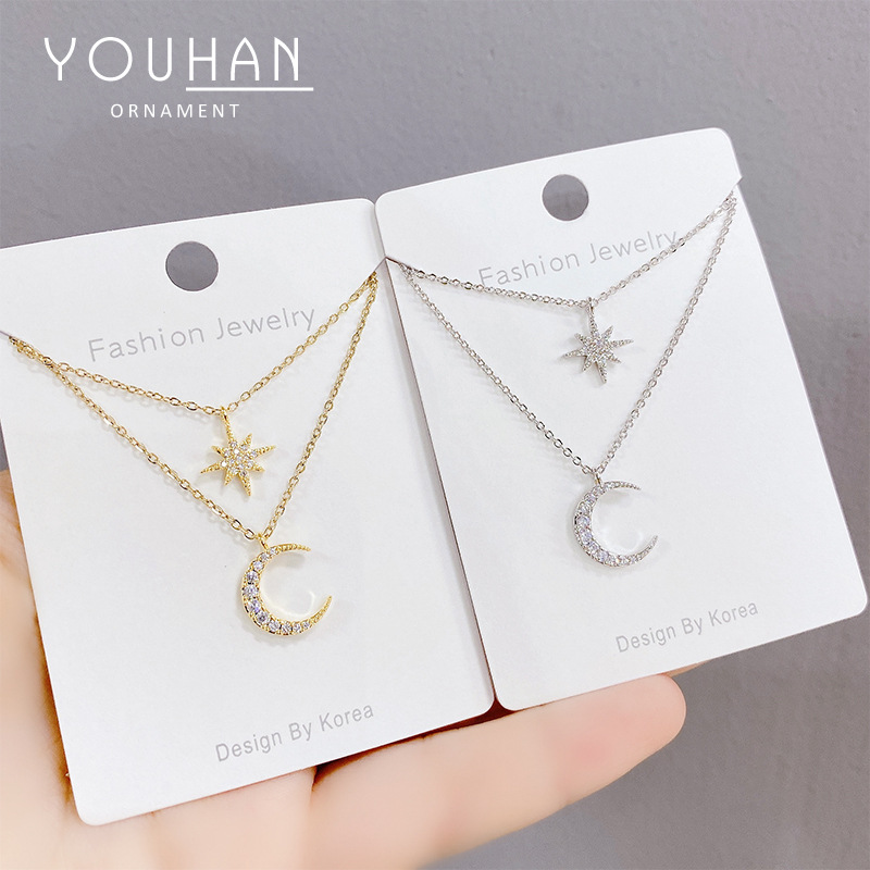 New Eight Awn Star Clavicle Chain a Dual-Use Moon Necklace Women's Dual-Use Design European and American Simple Elegant Jewelry