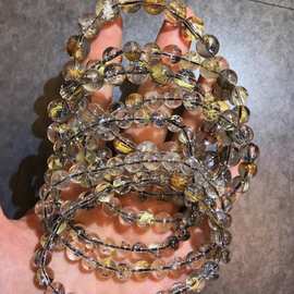 0笔海丰县烨烨 ins跨境灰发晶单圈手链 简约diy男女款圆珠辉锑矿手串