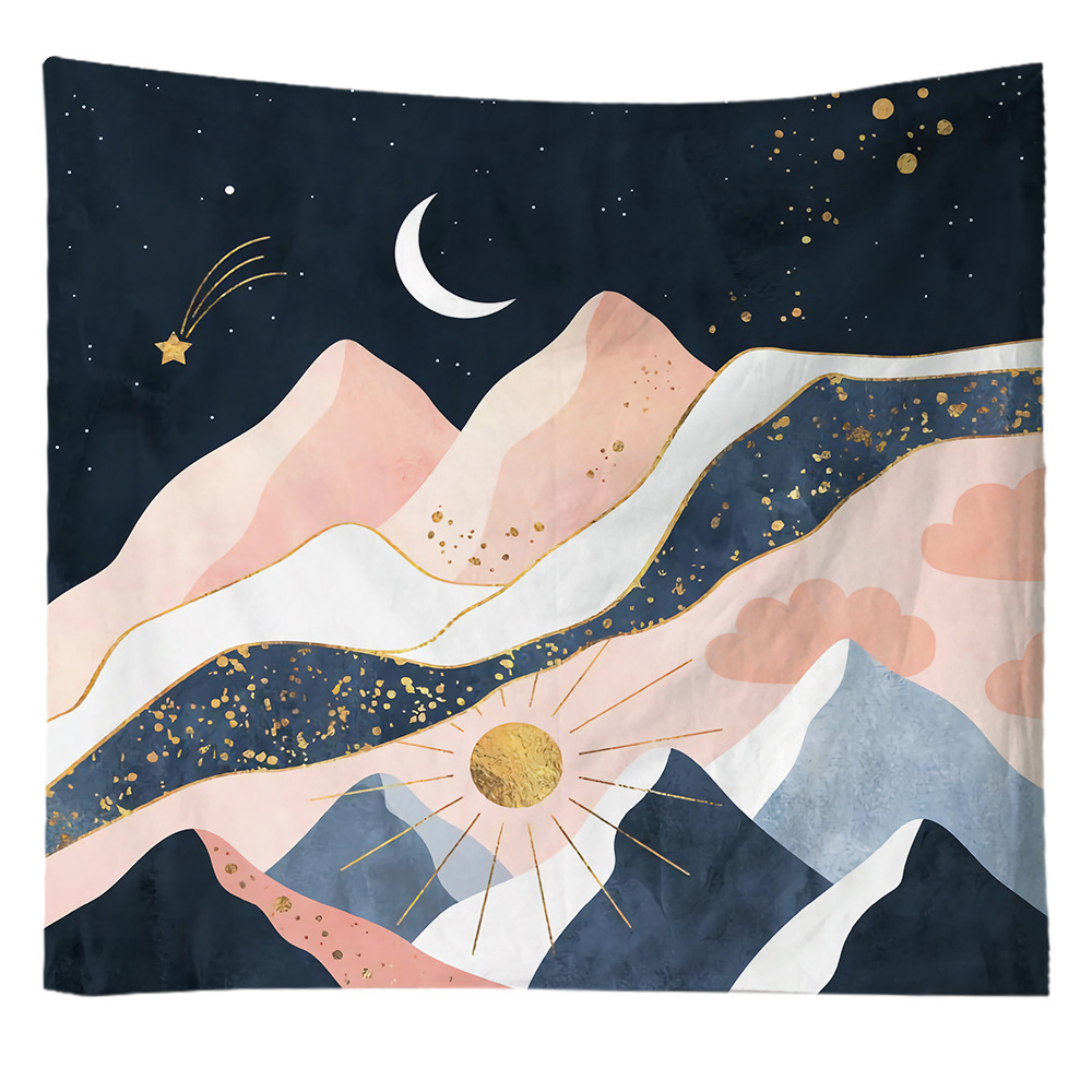 厂家直供风景装饰布背景ins欧式抽象山脉挂毯 印花布艺背景墙挂布-阿