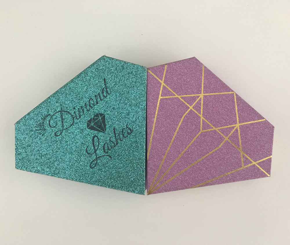 厂家新品定制钻石型睫毛盒金葱闪纸五边形包装盒子设计logo