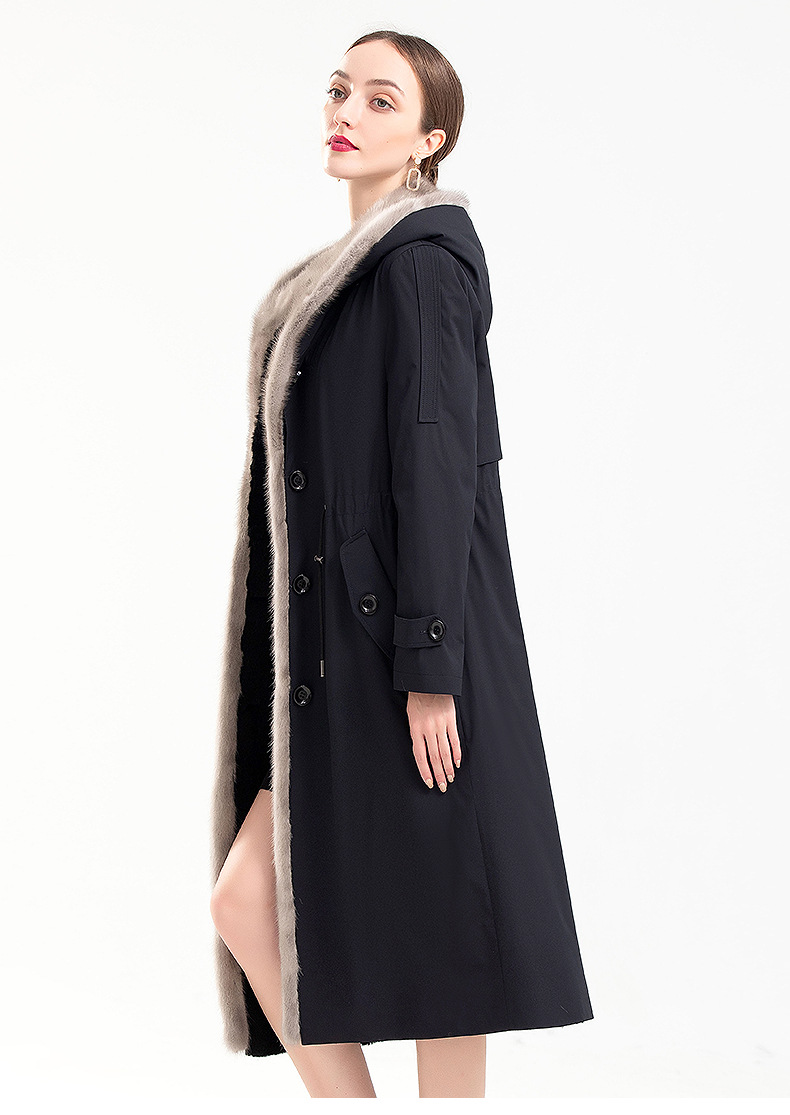 傲斯德尼派克服女尼克服水貂内胆獭兔皮草长款过膝可拆卸冬季新款