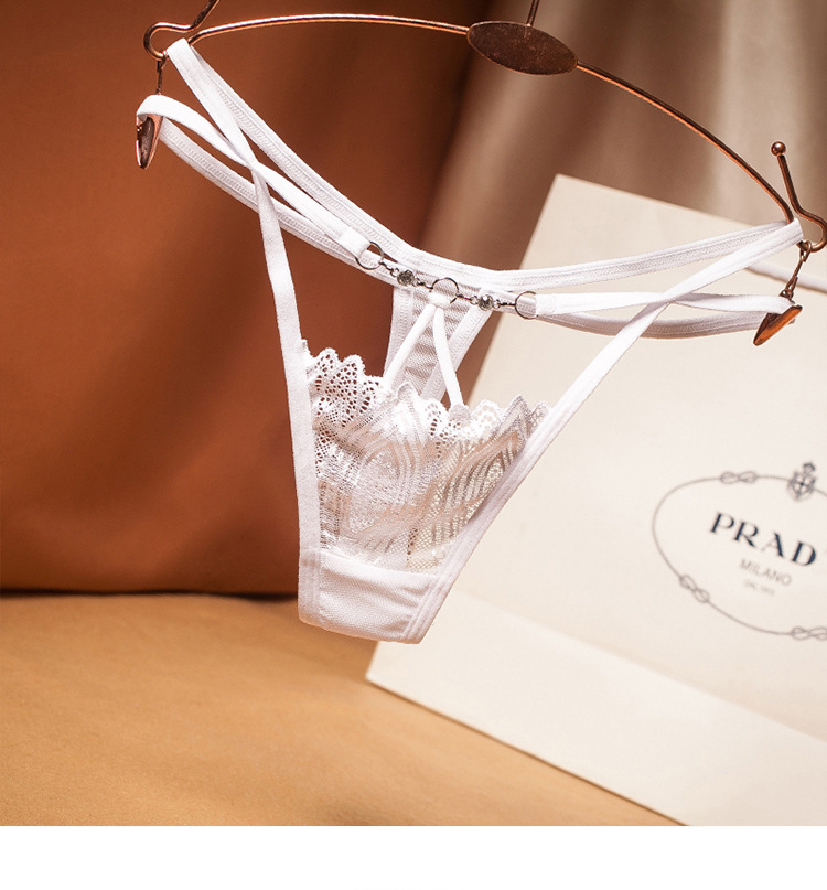 交叉带时尚钻饰内裤女士性感诱蕾丝低腰透明丁字裤sexy underwear