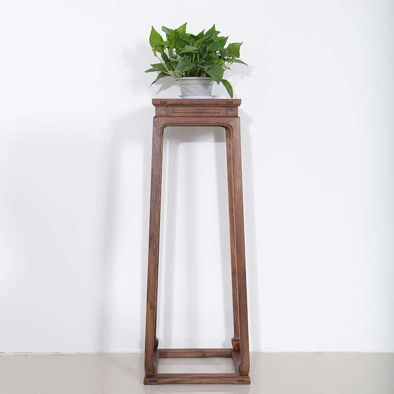 新中式老榆木免漆烫蜡客厅茶馆会所酒店实木马蹄花架花盆置物架