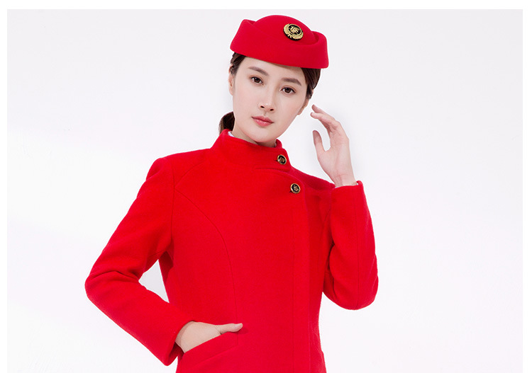国航空姐大衣女冬长款制服修身过膝呢子大衣外套酒店前台工作服女