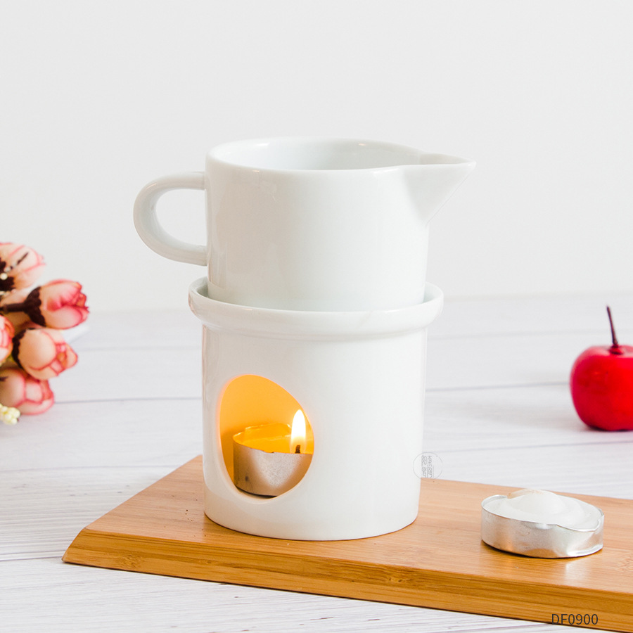 纯白陶瓷小奶壶 批发西式带蜡烛杯奶盅 无柄尖嘴咖啡拉花缸加奶杯