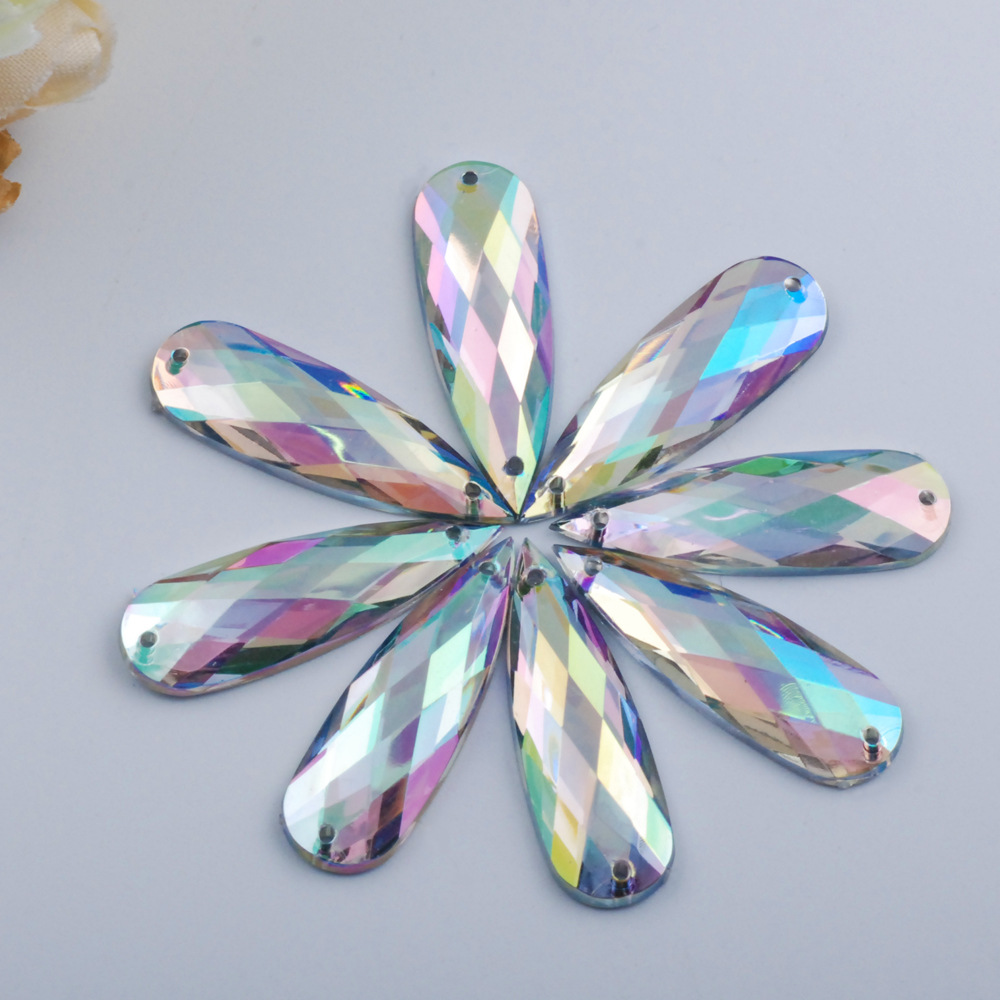 diy饰品 平底龟面水滴双孔 亚克力钻 平底台湾钻 10*30手缝钻批发