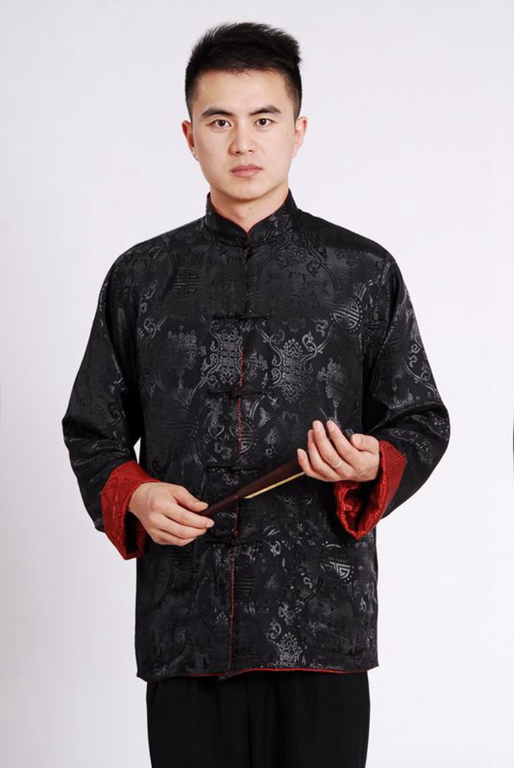 春秋唐装男长袖外套休闲中式爸爸装中国风中老年双面穿上衣男装