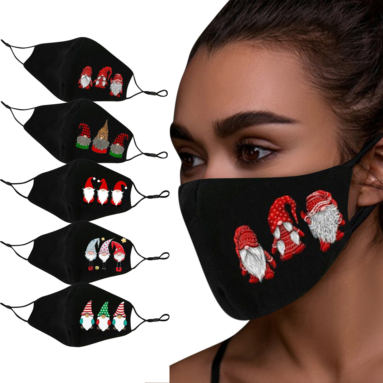 亚马逊速卖通热卖新品流行圣诞印花5pc组合防尘口罩 (可加滤片)
