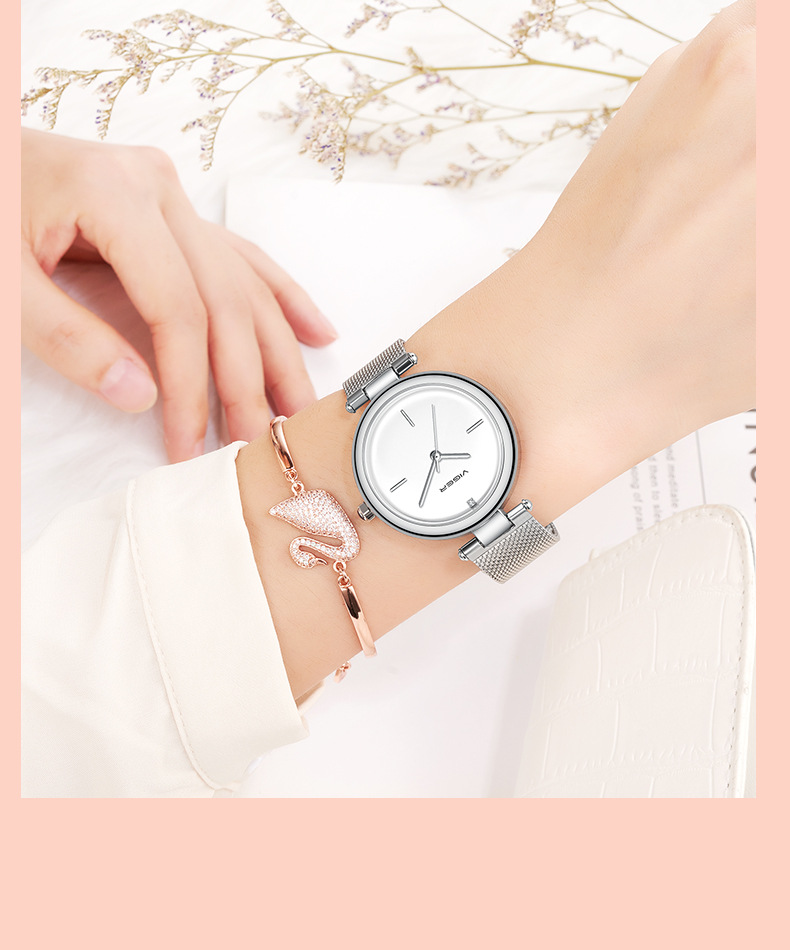 viger镶真钻石手表女防水抖音爆款钢带真皮防水石英学生女士手表